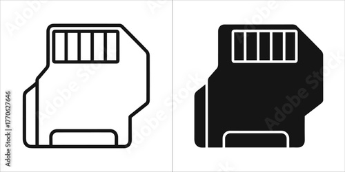Outline and solid black icons of a micro sd card