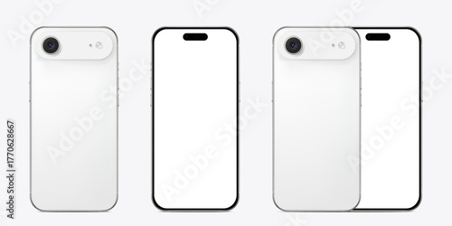 Two White Smartphones with Blank Screens Displayed on a White Background