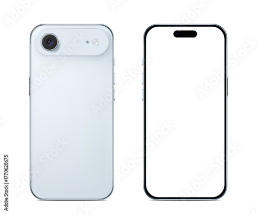 Smartphone showing front and back view with blank white screen for app design mockup
