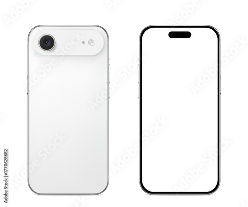 Smartphone mockup showing both back and front view with blank screen