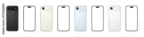 Arrangement of varied finish smartphone mockups displaying blank screens for app showcase against a plain background