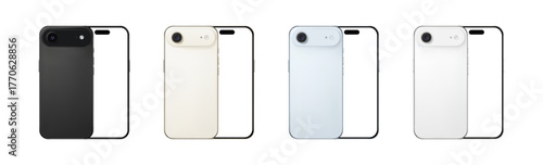 Four Smartphones Displaying Blank Screens Isolated on White Background