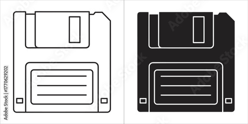 Two floppy disk icons, one black and one white, on a