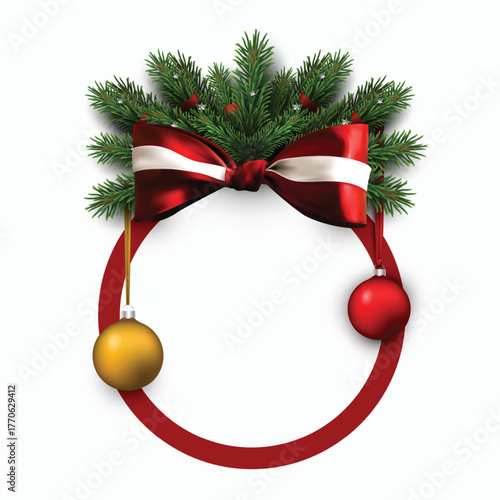 Christmas banner with bow and christmas tree branches. Holiday sale banner. Vector christmas template