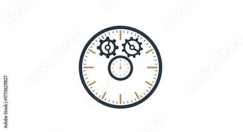 Time management and efficiency concept with clock and gears.
