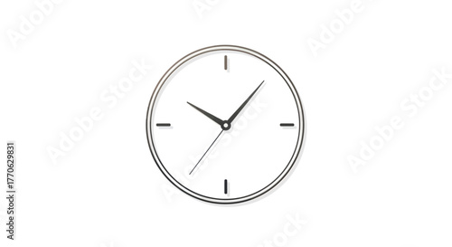 Clock face showing the time, minimalist design, timekeeping instrument.
