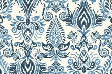 Papier peint photo Style bohème Ikat damassé floral bleu ethnique  © supachai