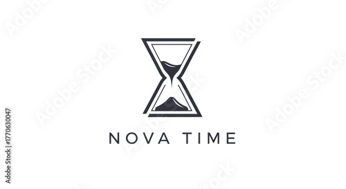 Elegant hourglass logo with Nova Time text symbolizing time management and business.
