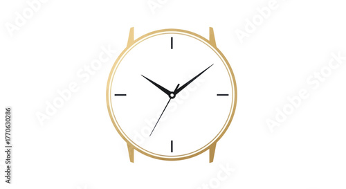 Elegant gold minimalist analog watch with a clean white face isolated.