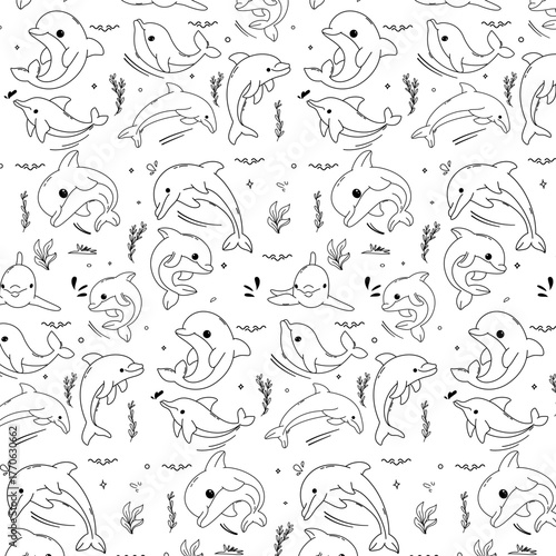 cute hand drawn dolphins doodle animal seamless pattern