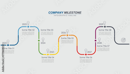 Milestone Achievement Infographic Timeline with 8, 7 Steps