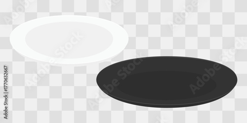 Black and White Empty Plates dinner, lunch or breakfast Dishware Template design Minimalist Flat Set
