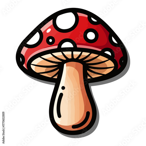 Red spotted toadstool mushroom whimsical fly agaric cartoon icon