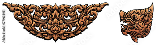 Thai wood carving ornament and naga head vintage decoration