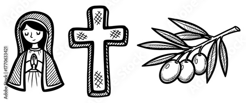 First Communion clip-art Mary icon cross olive branch