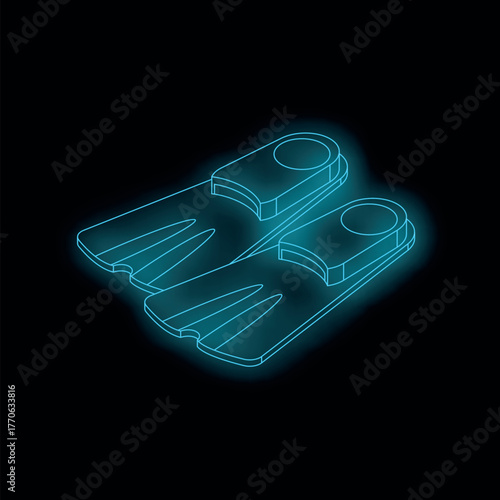 Neon flippers shining brightly against a dark backdrop, symbolizing underwater exploration and swimming activities