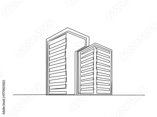 Building architectural in single outline illustration. Continuous line art drawing of building construction. Editable stroke.