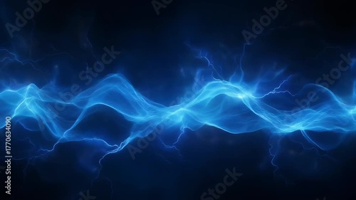 Blue abstract fractal texture pattern with glowing electric energy lines and light motion wave