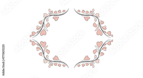 Elegant decorative frame featuring swirling branches and numerous blush pink heart-shaped leaves, ideal for romance or celebration.