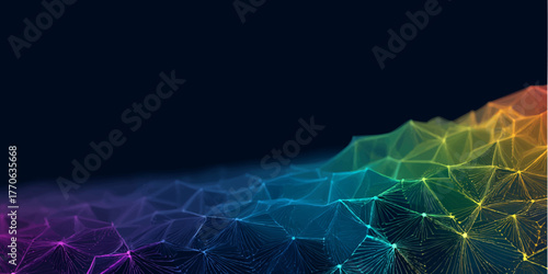 Colorful digital polygon mesh wave on dark background