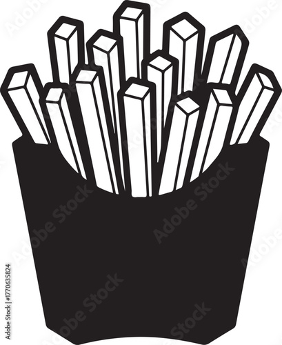 French fries silhouette vector, french fries icon, french fries vector silhouette isolated on white background