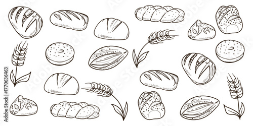 set of bread collection vector illustration in hand drawn design isolated on white background