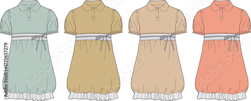 Collection of Women's Casual Dresses in Various Pastel Colors with Ruffle Hem