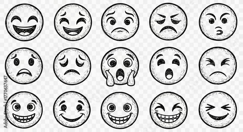 Collection of Social Media Emoticons and Hand Gesture Graphic Icons with Expressions