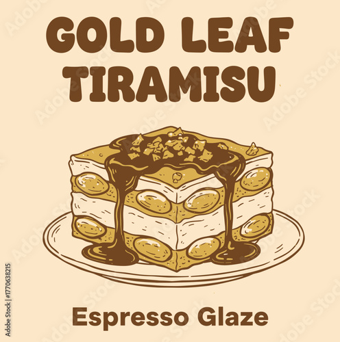 Gold Leaf Tiramisu, Tiramisu, Espresso Glaze