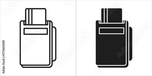 Black and white icons of a credit card reader