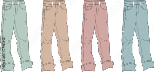 Four pairs of casual pants in different colors, comfortable and stylish apparel