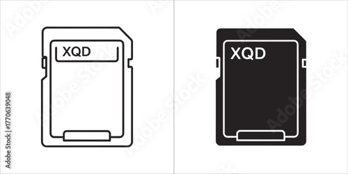 Black and white icons of an xqd memory card