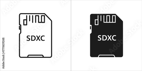 Two icons of an sdxc card, one outline and one filled