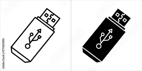 Two usb flash drive icons, one outline and one solid black