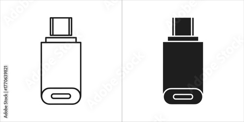 Two usb type c flash drive icons, one outline and one solid black