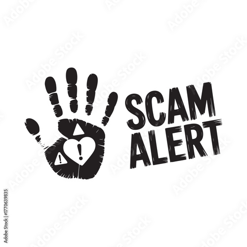 Stop scam alert hand symbol with warning icon