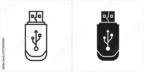 Usb flash drive icon in outline and solid black
