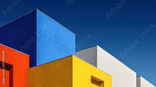 Colorful Modern Architecture Minimalist Design Under a Clear Blue Sky