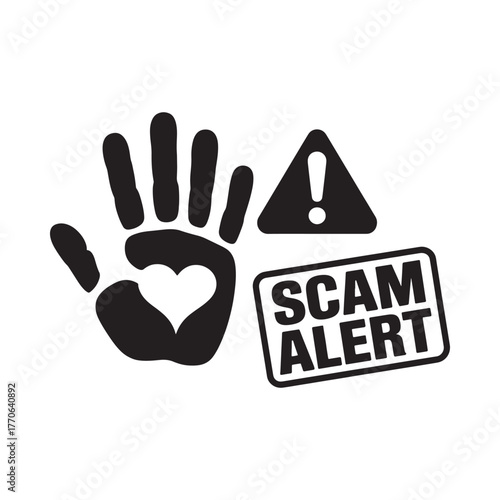 Stop heart scam alert warning symbol