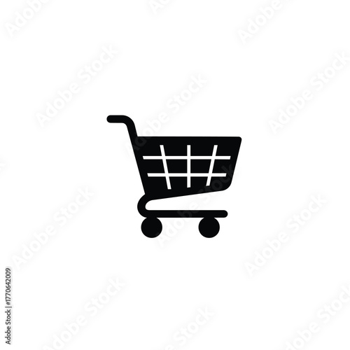 Shopping cart with plus symbol minimal vector silhouette black design isolated
