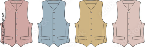 Vector Illustration of Four Vests in Different Colors for Fashion Design