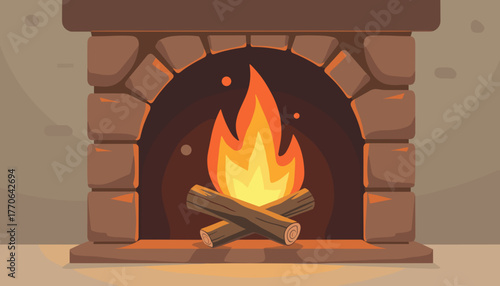A cozy fireplace with flames and logs in a warm interior.   Hogmanay.