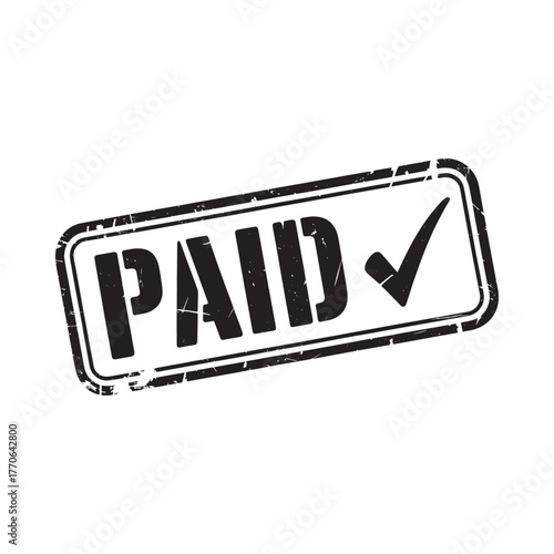 Distressed stamp with the word paid and a check mark