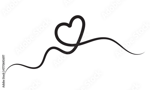  Hand drawn linear  heart design. Hand drawn vector illustration isolated on white background. 