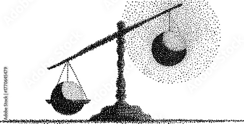 Balance scale illustration with sun and moon in halftone effect for design projects