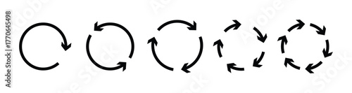 Set of Six Circular Arrows Icon Designs for Refresh, Loop, Reload, and Recycle Concepts