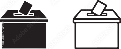 Simple ballot box icon with vote falling in represents democracy election voting process