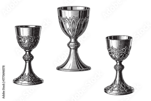 Engraved Chalice Vintage Religious Illustration Isolated Vector Artwork