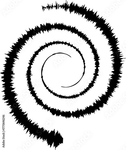 Spiral coil with irregular hair-like lines producing dynamic rotational texture.