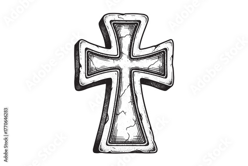 Engraved Cross Vintage Religious Illustration Isolated Symbolic Vector Artwork